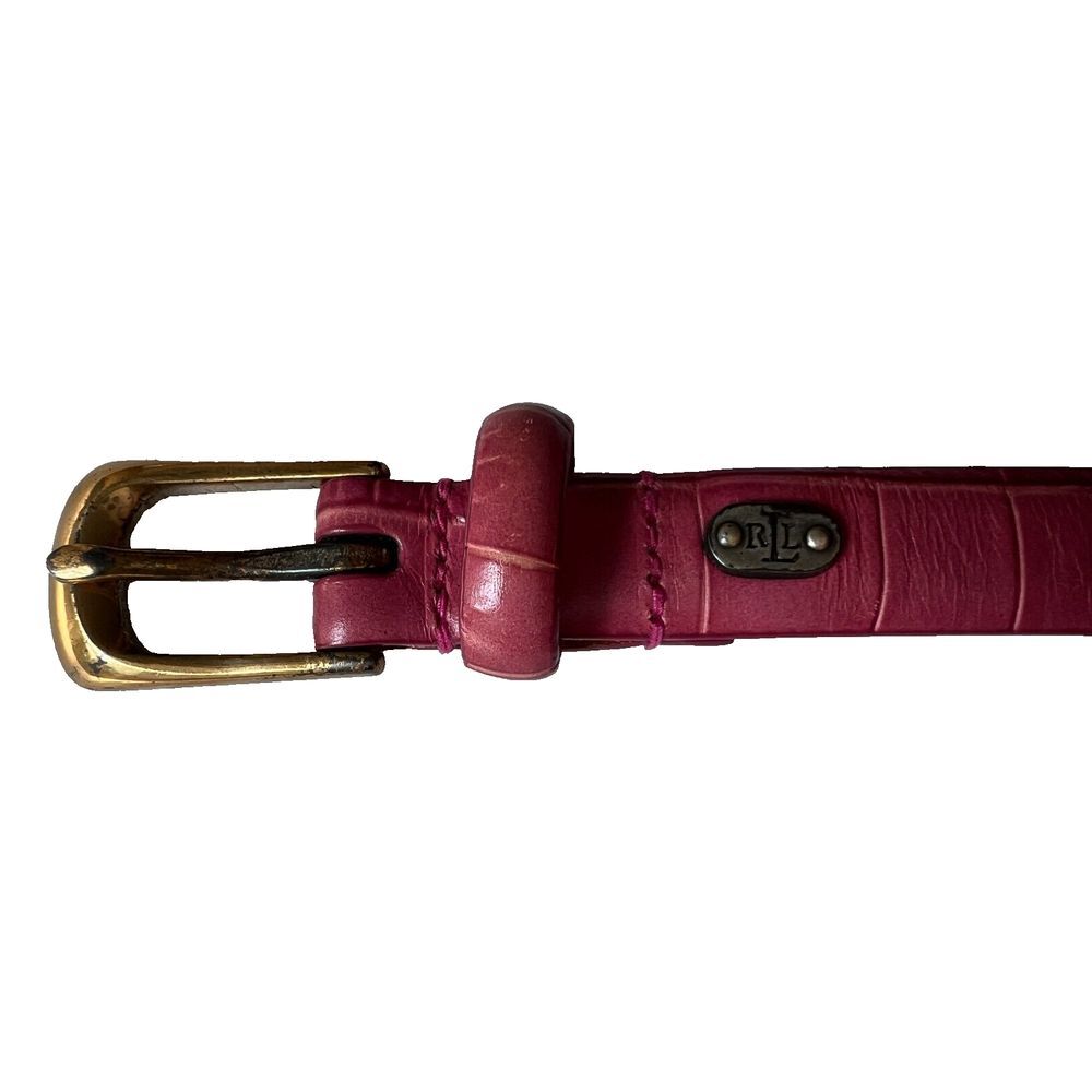 Ralph Lauren women's pink lizard print belt, L, logo, Italian‎ leather
